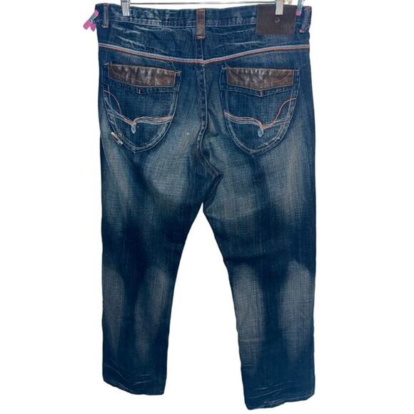 VTG AKADEMIKS Wide Leg Loose Baggy Logo Pocket 90s hip hop Jeans 38x33